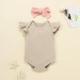 thumbnail image 6 of Fesfesfes Newborn Baby Bodysuit Boys Girls Fly Sleeve Solid Romper Shorts Headbands Outfits Set, 6 of 9