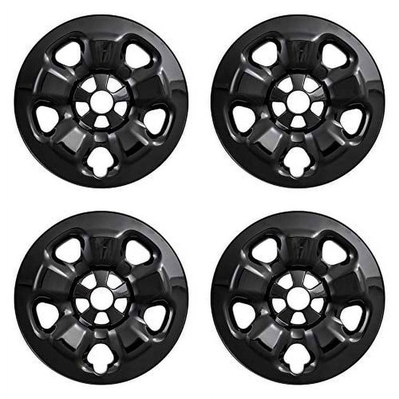 New Wheel Skin Covers Fits 2014-2017 Jeep Cherokee Sport, 2019 Jeep Cherokee Latitude; 17 Inch; 5 Spoke; Gloss Black; Plastic; Set of 4; Compatible with Steel Wheels