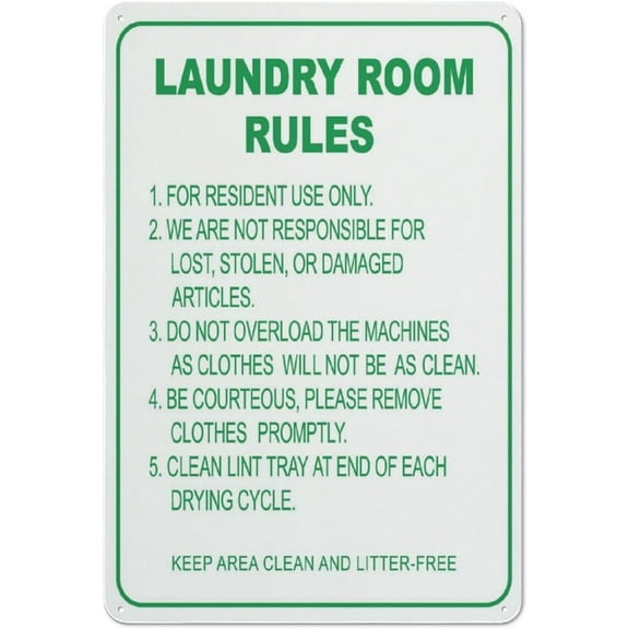 Laundry Room Rules 2 Sign 12 X 8 Inch Metal Sign Rustproof Aluminum Multicolor