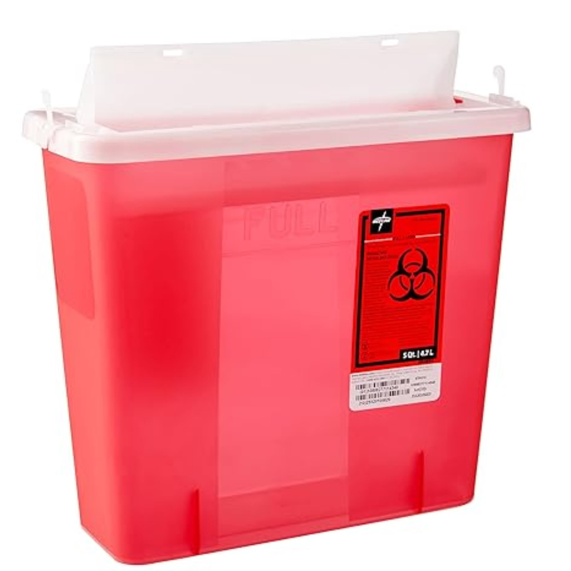 Medline Biohazard Patient Room Sharps Containers, 5 Qt, Translucent Red, 20 Count