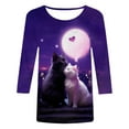thumbnail image 4 of Zylarhe Womens T Shirts Women's Casual Cat Print T-Shirt Valentine's Day Themed Round Neck 3/4 Sleeve Soft Comfortable Fashion Top, 4 of 4