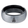 thumbnail image 2 of Tungsten Fire Flame Burning Emblem Band Ring 8mm Men Women Comfort Fit Black Dome Brushed Gray Polished, 2 of 4