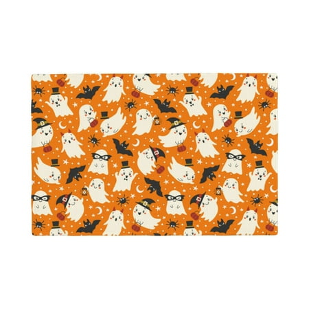 

Table Placemats Set of 4 - cute spooky halloween 12x18 In Faux Linen Double Heat Resistant Place Mats Cloth Indoor/Outdoor Placemats Washable Table Mats for Dining Kitchen Party