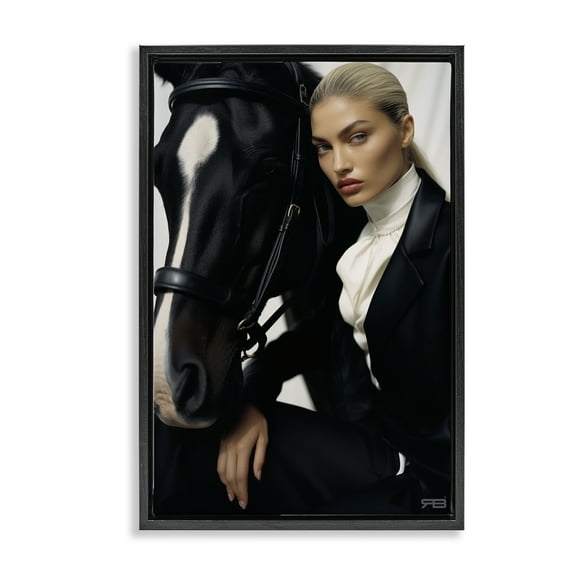 Stupell Industries Fashionable Equestrian Girl People Painting Black Floater Framed Canvas Art Print Wall Art, 17 x 25