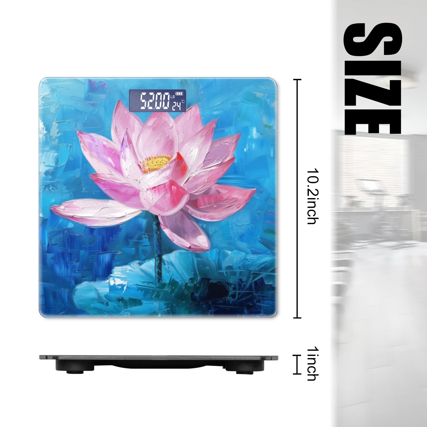 High Precision Body Weight Scale Smart Bathroom Scales with Large LCD Display(400lbs),Decorative for Bedroom-Pink Lotus Flower On Blue Background