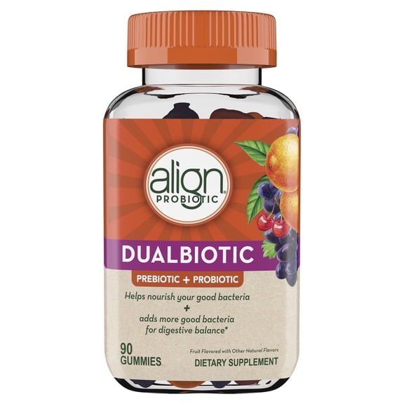 Align Dualbiotic, Prebiotics and Probiotics for Women and Men, Fruit Flavor, 90 Gummies