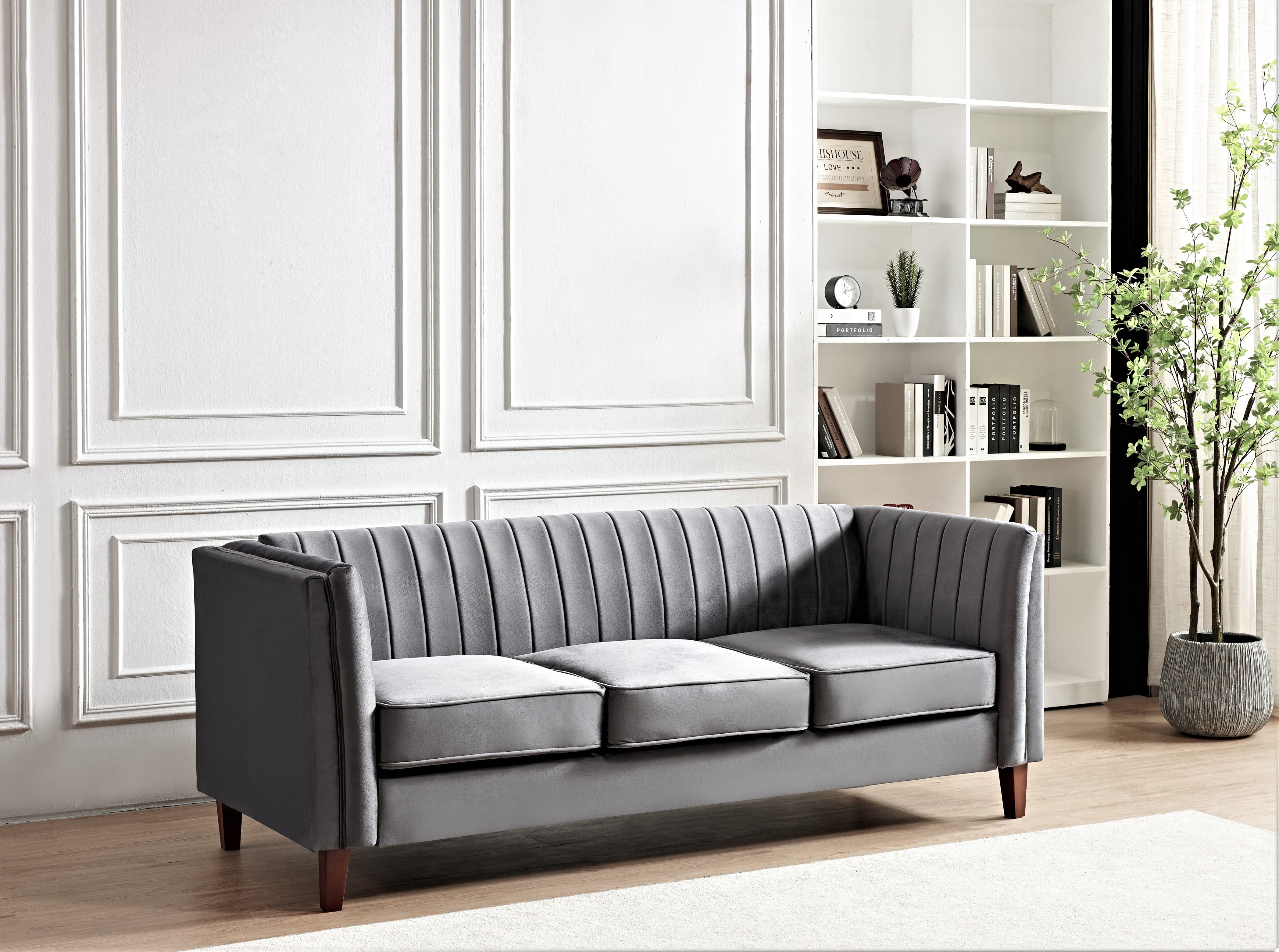 Uspridefurniture Plainfield Line Tufted Square Velvet Sofa,Gary