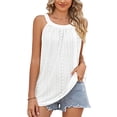thumbnail image 1 of Camiseta de Mujer Suelta Casual Cuello Redondo Camisola Fruncida Top Verano Ojales Blusa Sin Mangas Blanco XXL, 1 of 6