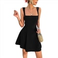 thumbnail image 1 of Vestido Mini Informal Sin Mangas con Cuello Cuadrado para Mujer, Estilo Acampanado, para Fiesta y Club. Negro L, 1 of 10