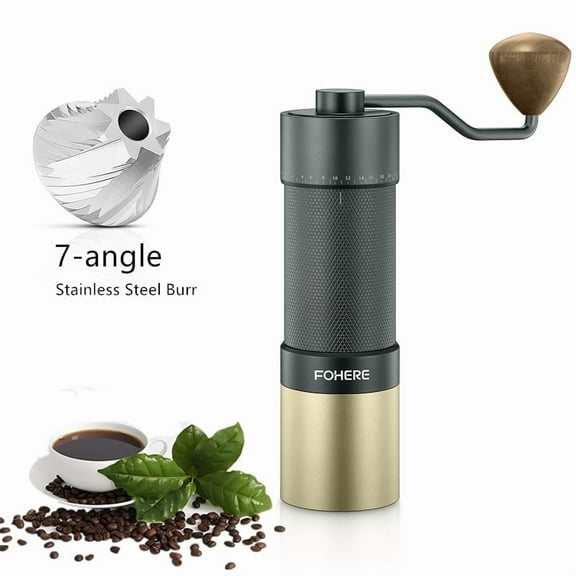 FOHERE Manual Coffee Grinder, 7-Angle Stainless Steel Conical Burrs, External Adjustment, For All Coffees