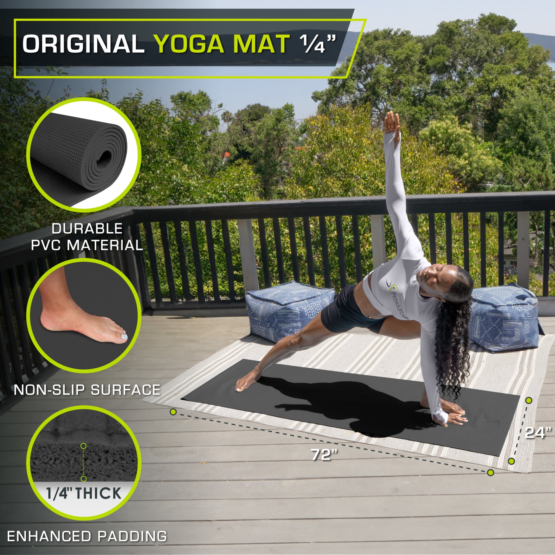 ProsourceFit Original Yoga Mat 1/4" Thick for Comfort & Stability