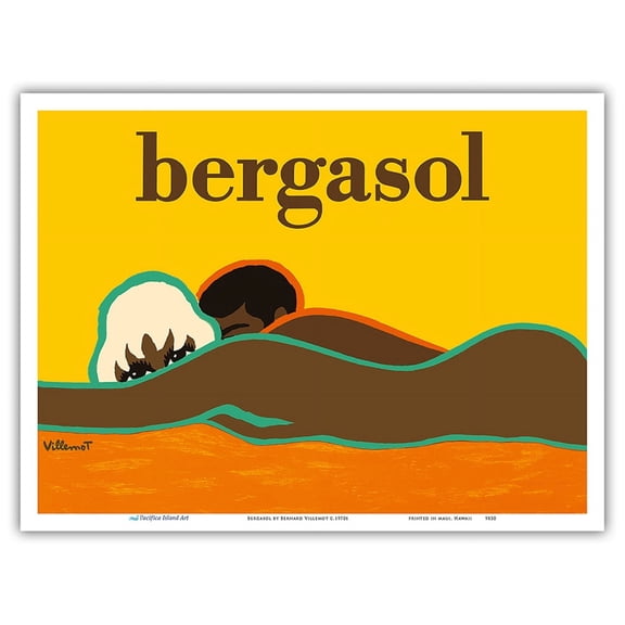 Bergasol - Italian Suntan Cream - Vintage Advertising Poster by Bernard Villemot c.1970s - Master Art Print (Unframed) 9in x 12in
