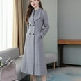 thumbnail image 6 of Skymirror Lapel Long Sleeves Pockets Waist Tight Loose Hem Woolen Coat Women Autumn Winter Buttons Placket Solid Mid-Calf Length Cardigan Coat, 6 of 8