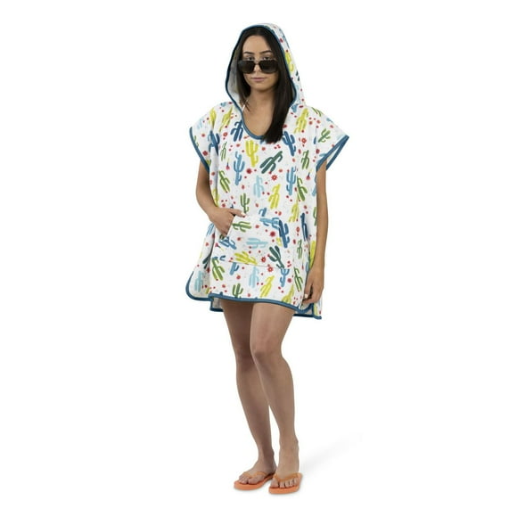 Safdie & Co. Luxury Premium Ultra Soft Hooded Beach Pool Bath Poncho for Teenagers and Adults Cool Cactus 28x60 for Travel Swimming Sand Women Men Girls Boys