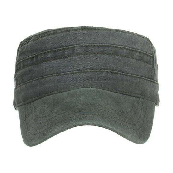 Hontri Hat Washed Cotton Military Caps Cadet Caps Unique Design Vintage Flat Top Cap Baseball Cap Green