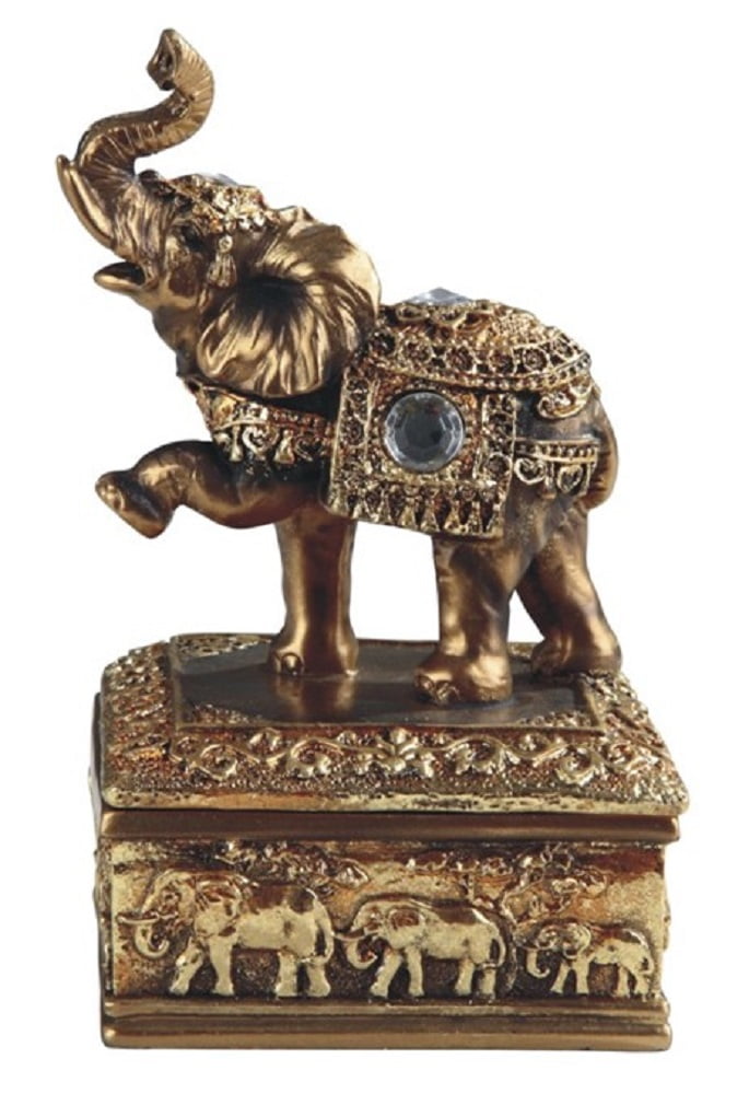 Elephant-Themed Wood Mini Jewelry Box from Bali - Sumatran Elephant