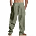 thumbnail image 4 of Havenre Mens Linen Pants Loose Fit Casual Summer Beach Pants Lightweight Drawstring Elastic Waist Yoga Baggy Trousers with Pockets Army Green L, 4 of 9