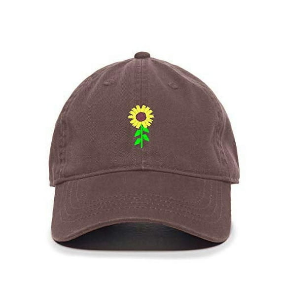 Tech Design Sunflower Baseball Cap Embroidered Cotton Adjustable Dad Hat Brown