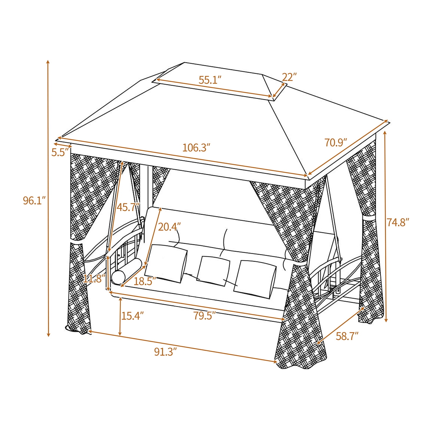 Kadyn Outdoor Canopy Gazebo, Double Roof Soft Canopy with Convertible Swing Bench and Mosquito Netting Suitable, khaki Backyard Gazebo Kadyn Outdoor Canopy Gazebo, Double Roof Soft Canopy with Convertible Swing Bench and Mosquito Netting Suitable, khaki Backyard Gazebo