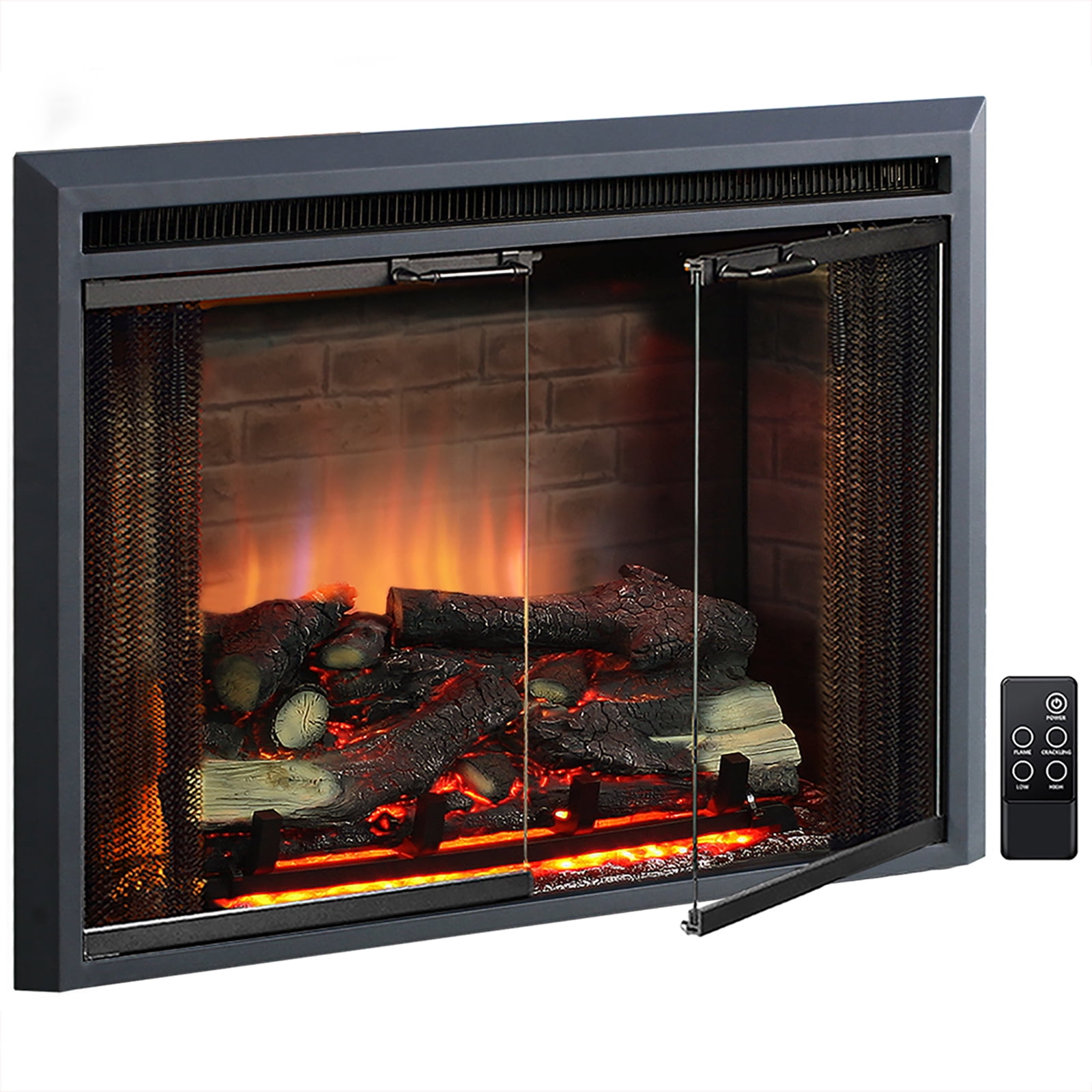 PuraFlame Klaus Electric Fireplace Insert with Fire Crackling Sound, Glass  Door and Mesh Screen, 750/1500W, Black, 29 15/16 Inches Wide, 23 3/16  Inches High - Walmart.com