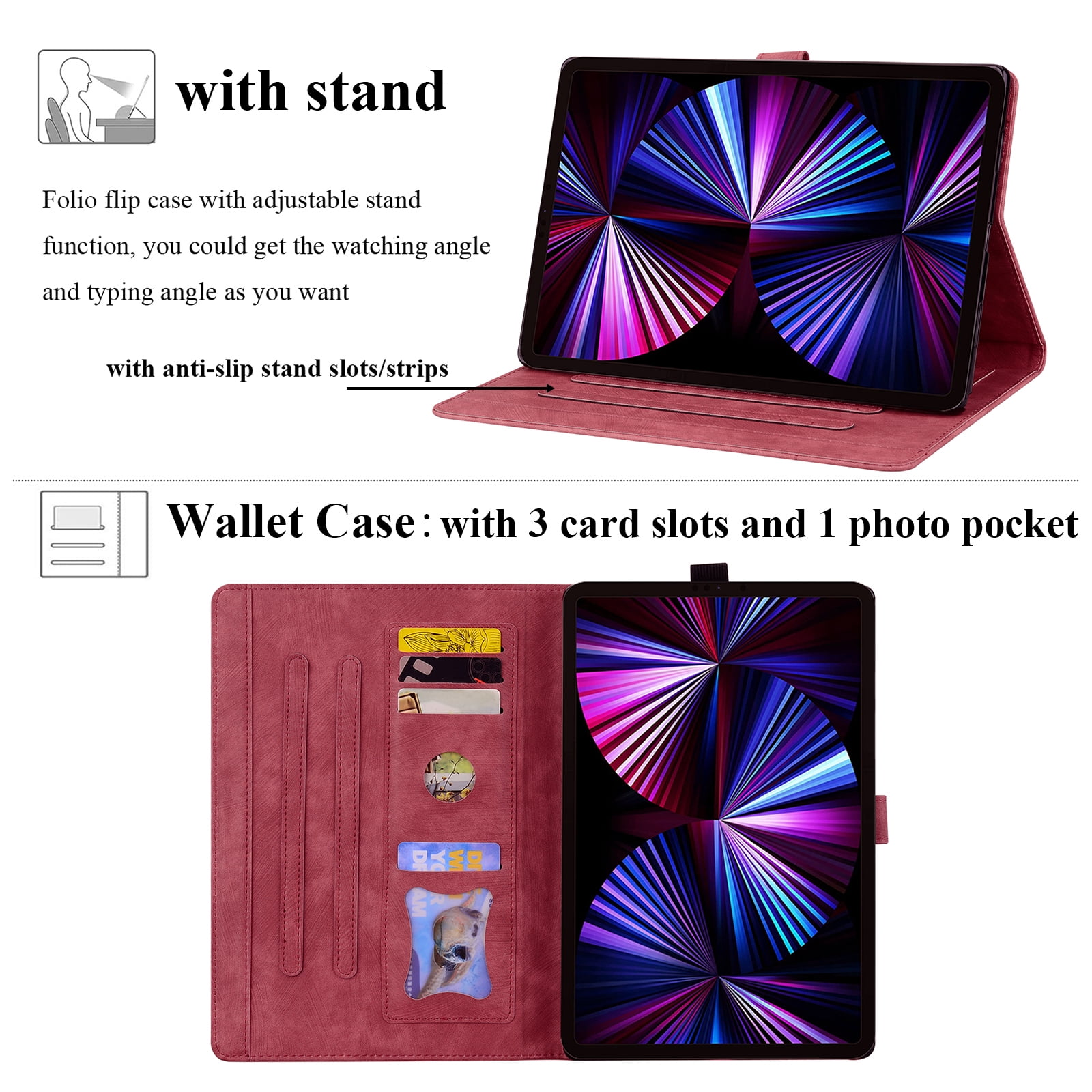Allytechgroup Flip Case for Apple iPad (A16) 11th Gen 11" 2025/ iPad 10th Gen 10.9" 2022, Stylish Blossom PU Leather Auto Sleep Wake Protective Pencil Holder Shockproof Case for iPad 11/ iPad 10,Red
