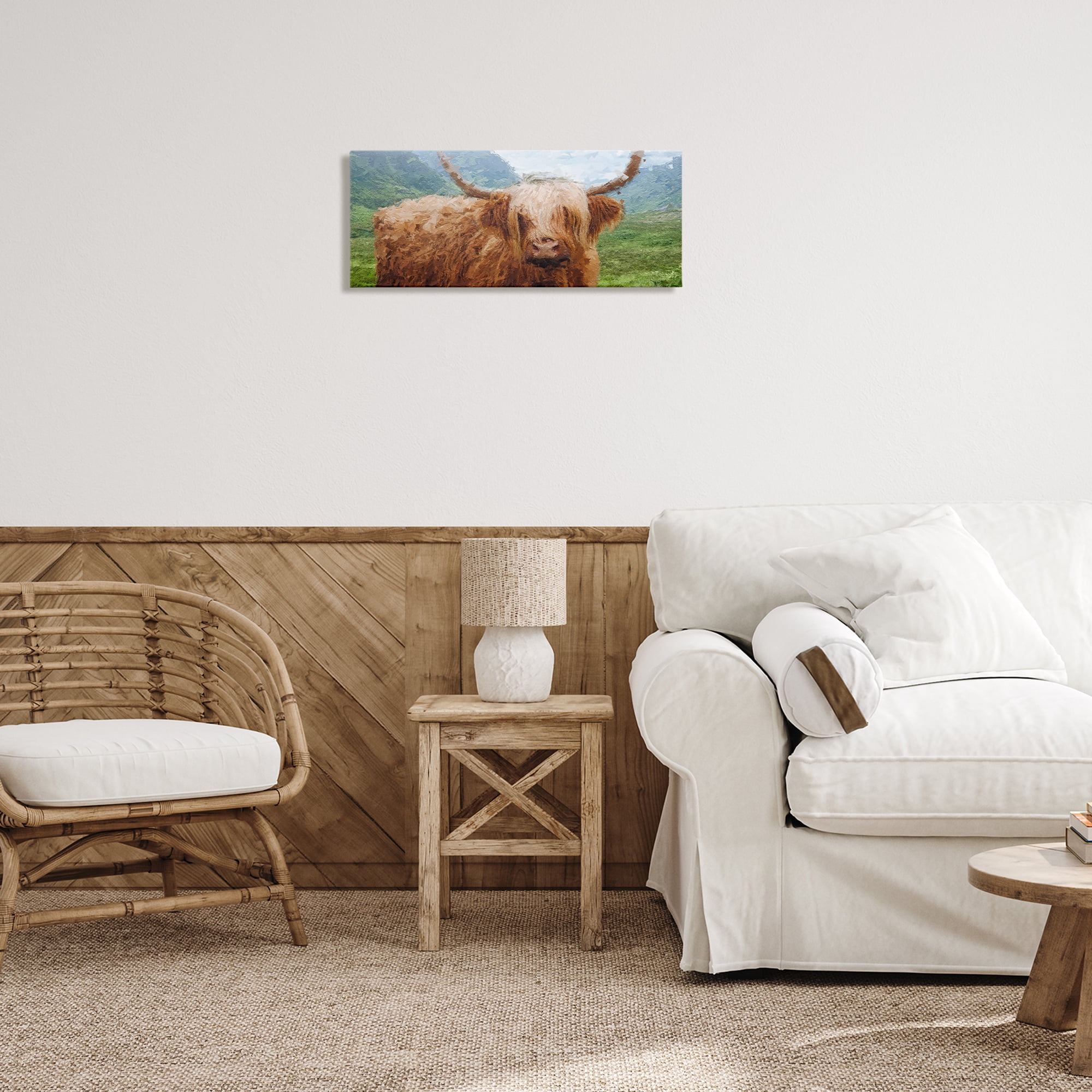 Stupell Industries Impressionist Highland Cattle Animals & Insects Painting Gallery Wrapped Canvas Art Print Wall Art, 24 x 10