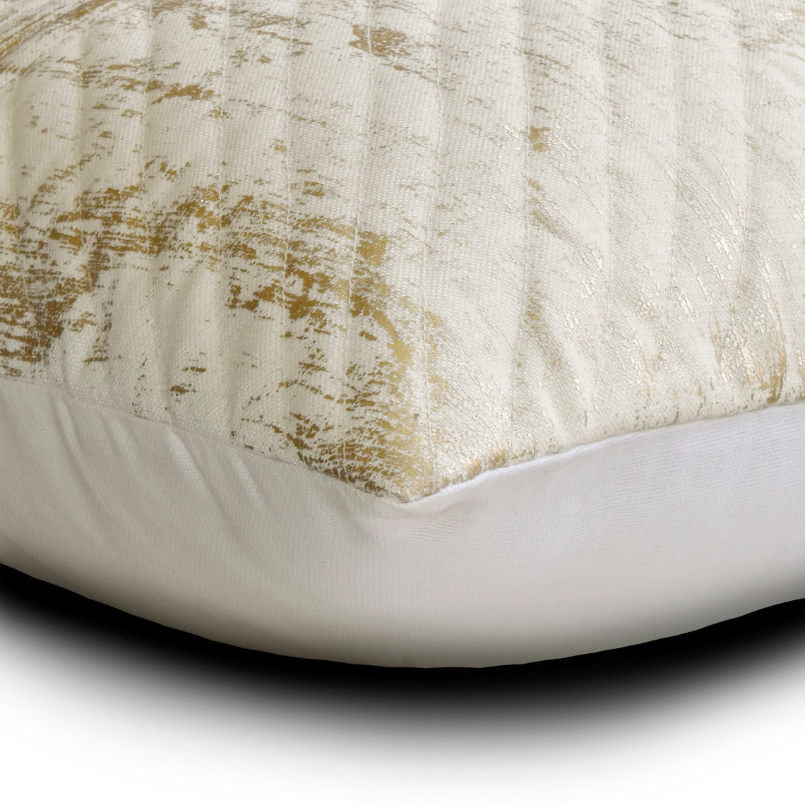 Pillow Case With Zipper, Decorative Gold 14"x14" (35x35 cm) Throw Pillow Covers, Linen Striped, Quilted & Foil Throw Pillows For Sofa, Patchwork Pattern Modern Style - Carat Lane