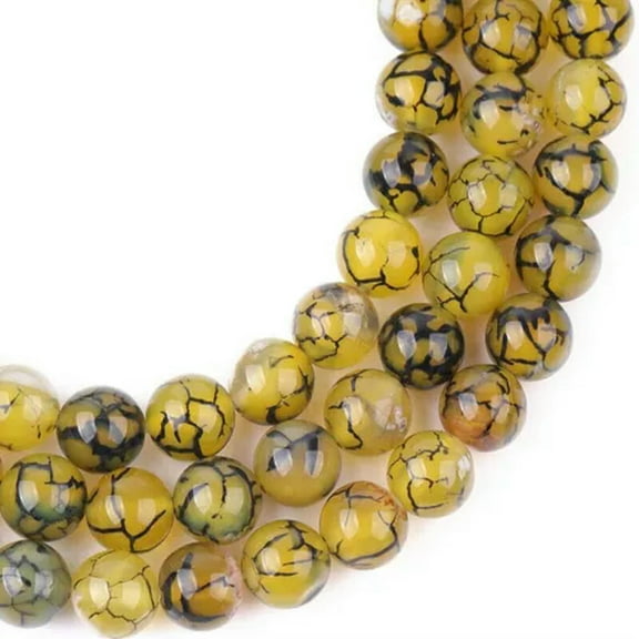K-KED Yellow Dragon Veins Agate Gemstone Round Beads for Delicate Jewelry Making 15"-10 mm