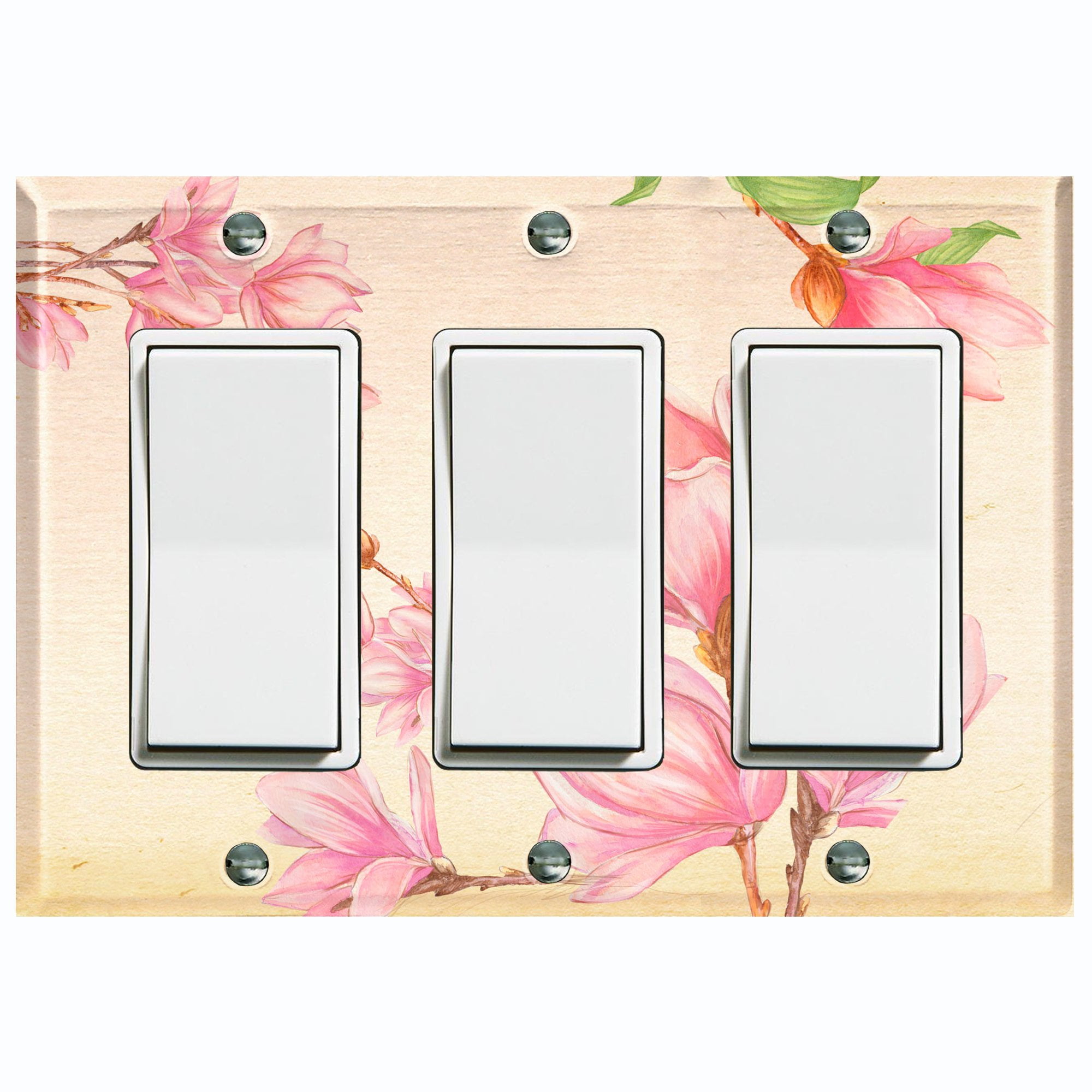 Metal Light Switch Plate Cover Classy Pink Magnolia Floral Wallpaper