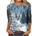 thumbnail image 1 of CHOK Chemises à Manches 3/4 pour Femmes, Col Rond Décontracté, Imprimé, Chandail d'Été Tendance, Blouses Douces et Confortables, Jaune P, 1 of 5