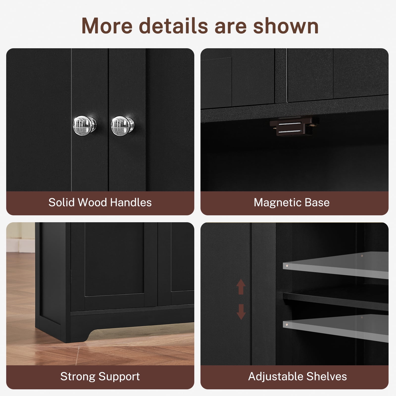 57.8" H Tall Storage Cabinet with Adjustable Shelf, Bathroom Cabinet with 2 Drawers, Linen Cabinet for Living Room, Black