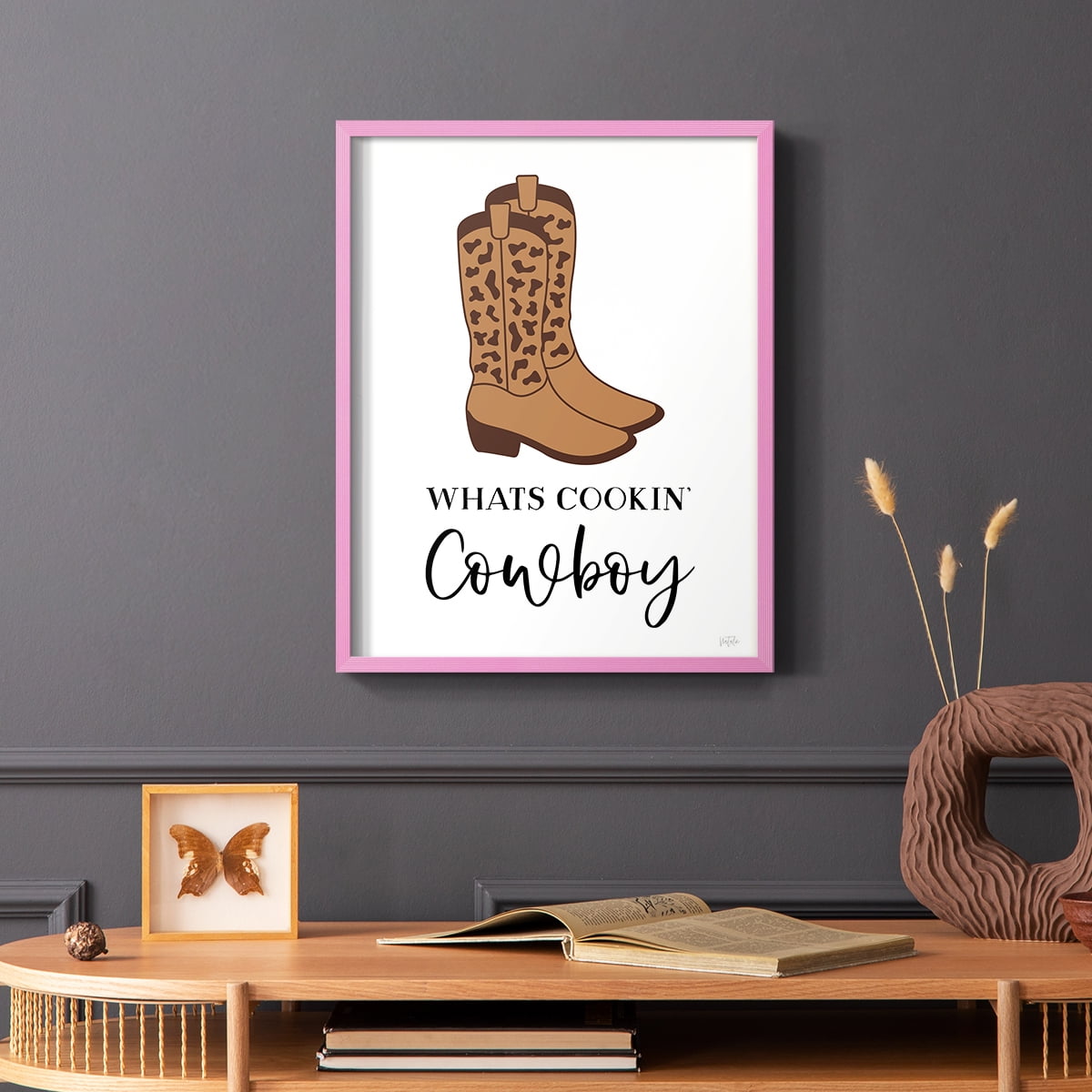 What's Cookin' Cowboy Framed Print in Pink Solid Wood 8 x 10 Framed Print