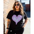 thumbnail image 3 of T Shirts for Women Short Sleeve Cotton Crewneck T-Shirt, Purple Love Heart Print Flame Tee Tops Casual Basic T-Shirts, XS-5XL Black L, 3 of 7
