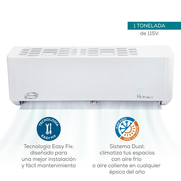 Minisplit Evans on-off 1 tonelada 110 V SEER 12 DUAL (frio y calor)