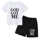 thumbnail image 2 of Conjunto de 2 piezas de camiseta y pantalones cortos con estampado de letras para niños y adolescentes de verano de 4 a 14 años, ropa informal de manga corta para niños y niñas, 2 of 4