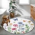 thumbnail image 4 of Round Area Rug 3.3 Ft, Spring Floral Washable Non-Slip Circle Carpet for Living Room/Bedroom, Pink Blue Flowers Botanical Butterflies Low-Profile Small Kitchen Mats Collection Rugs for Indoor, 4 of 7