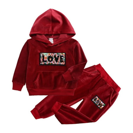 

Kids Toddler Baby Girls Boys Autumn Winter Letter Cotton Long Sleeve Pants Hooded Sweatshirt Set Clothes Baby Boy Winter Clothes 3-6 Months