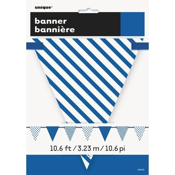 Royal Blue Dots & Stripes Paper Flag Banner, 12 ft