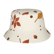 TEQUAN Foldable Polyester Adult Bucket Hat Orange Autumn Leaves Acorn Prints Sun Beach Fishing Outdoor Cap Unisex