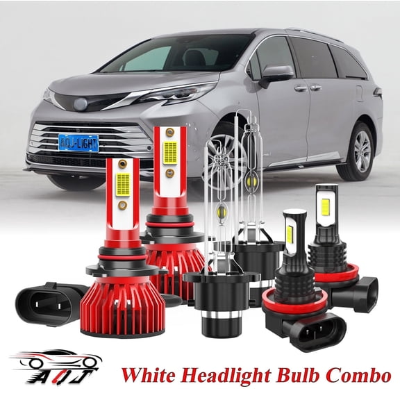 For Toyota Sienna 2011-2020 Headlight High Low Beam Bulbs & Foglights Combo - 6000K White Xenon Bulbs Pack of 6