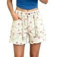 thumbnail image 2 of LEKWK Polka Dot Jean Shorts Womens High Waisted Drawstring Casual Denim Shorts Y2K Loose Fit Frayed Bottoms with Pockets Summer Beach Vacation Outfits, 2 of 5