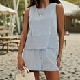 thumbnail image 2 of Women'S Summer 2 Piece Outfits Sleeveless Tank Top Matching Shorts Sets Cotton Striped Sweatsuits Blue XXL, 2 of 5