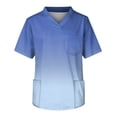 thumbnail image 4 of Domuza Scrubs for Men Top Tie-Dye Gradient Short Sleeve V Neck Carer Uniform Loose Fit Soft Comfy Medical Workwear with 3 Pockets Light Blue 5XL, 4 of 5