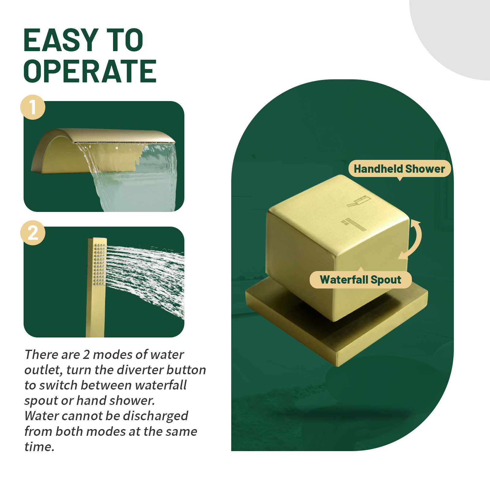 Cobbe Single Handle Bathroom Bathtub Faucet with 7.09-Inch Wide Waterfall Spout and Handheld Shower 4-Hole Mount Brushed Gold