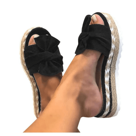 

SACFOF Womens Espadrilles Slip on Wedge Sandals Casual Slides Bow Tie Platform Open Toe Summer Dressy Mules Shoes