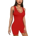 thumbnail image 1 of Women's Sexy One Piece Bodysuit Sleeveless Solid Color V Neck Bodycon Tank Top Short Rompers Jumpsuit, 1 of 5