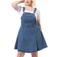 thumbnail image 1 of Women's Plus Size Jeans Suspender Skirt Patch Pocket Side Button Adjustable Strap Denim Overall Dress Blue 2X, 1 of 7