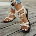 thumbnail image 7 of Sandals for Women 2025 Summer Women Beach Fashion Boho Flat Heels Open Toe Slip-On Elastic Ankle Strap Slippers Casual Daily Shoes White 6.5, 7 of 7