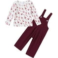 thumbnail image 3 of CARETOO Toddler Girl Clothes 1-5T Baby Girl Outfits Fall Winter Stripe Floral Long Sleeve Top+Bib Overall Pants 2Pcs Clothing Size 4-5T, 3 of 9