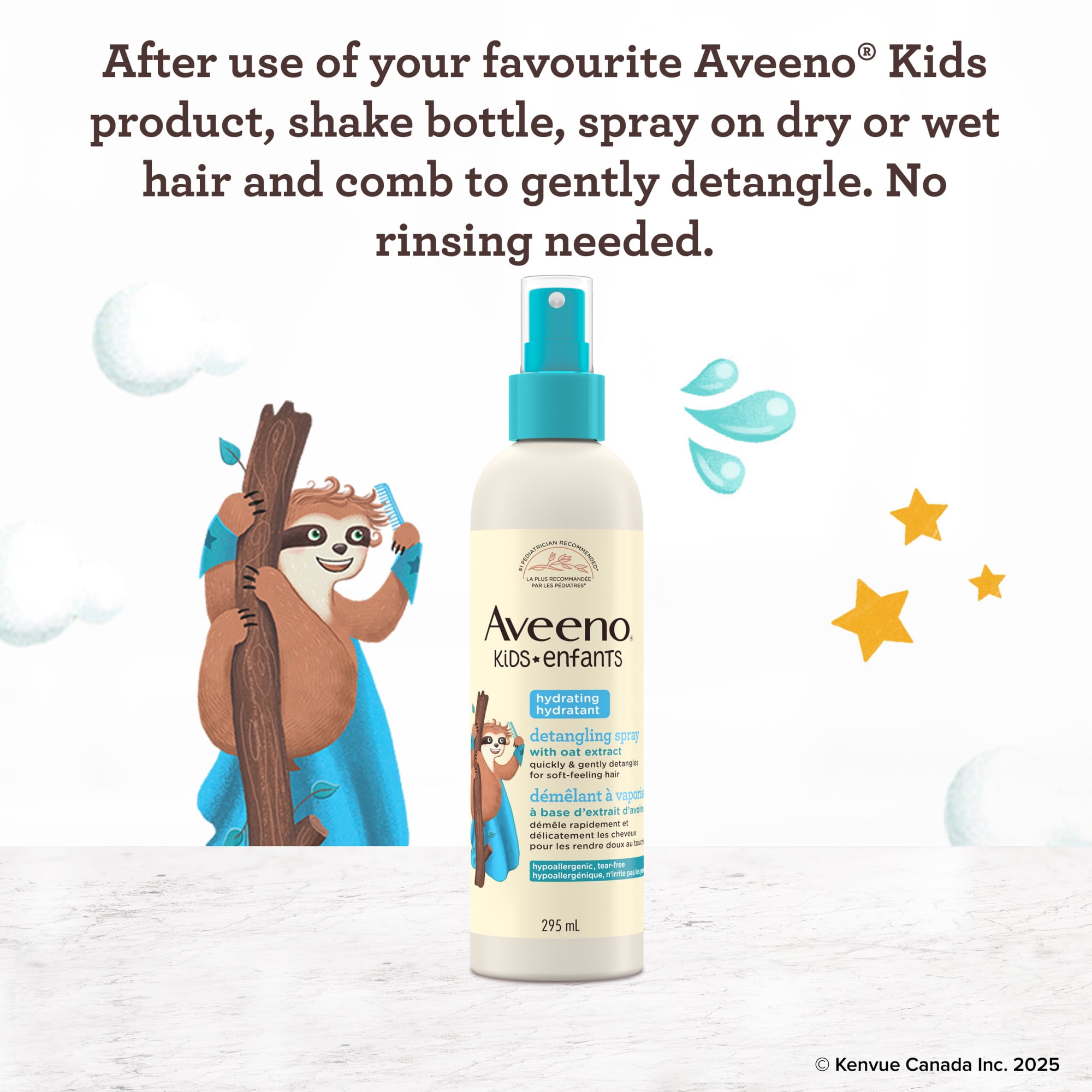 Aveeno(R) Kids Hydrating Detangling Spray with Oat Extract, Quickly & Gently Detangles Kids' Hair, Tear-Free & Suitable for Skin & Scalp, Light Fragrance, Hypoallergenic